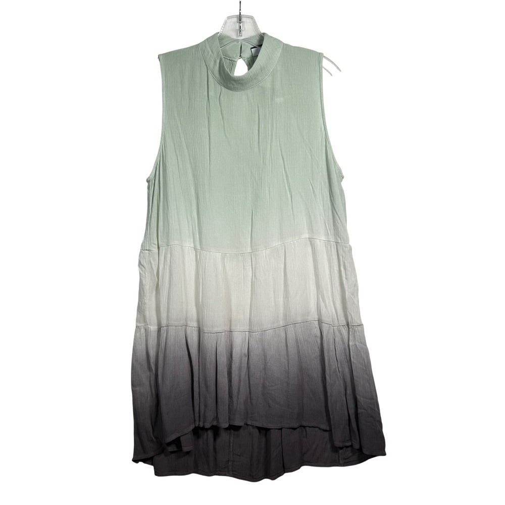 Daytrip Womens Blue Dip Dye High Neck Tank Dress Sage Green Ombre‎ Tiered Medium